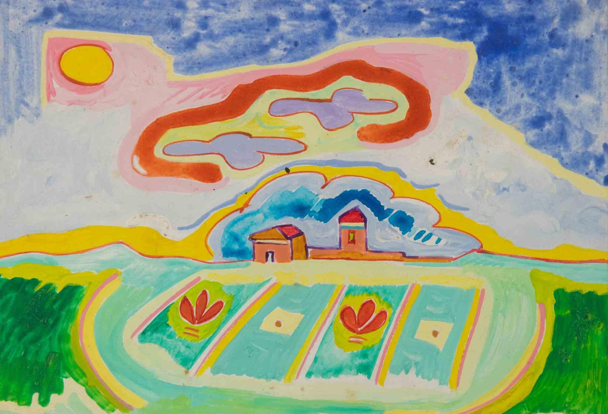 Landschaft - Gemälde von Luciano Schifano - 1980er Jahre im Angebot 1