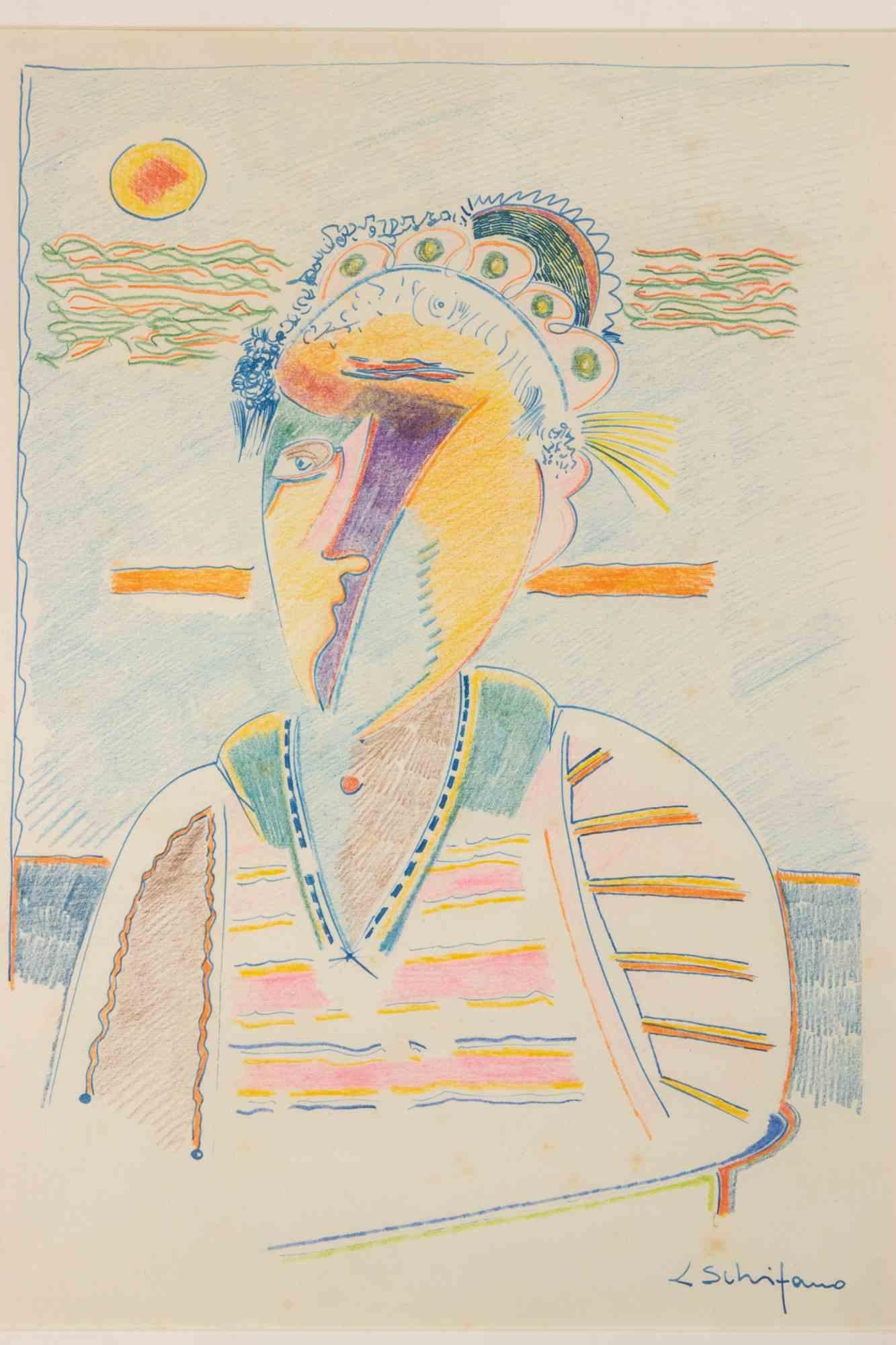 Alte Frau - Gemälde von Luciano Schifano - 1980er Jahre im Angebot 1