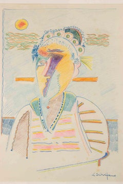 Old Woman - Painting by Luciano Schifano - 1980s