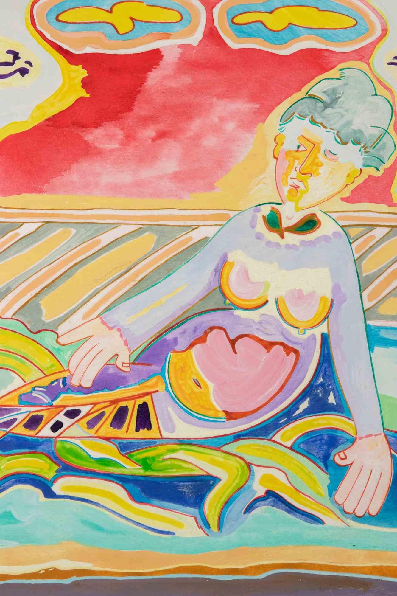Auf dem Sofa - Gemälde von Luciano Schifano - 1988 im Angebot 1