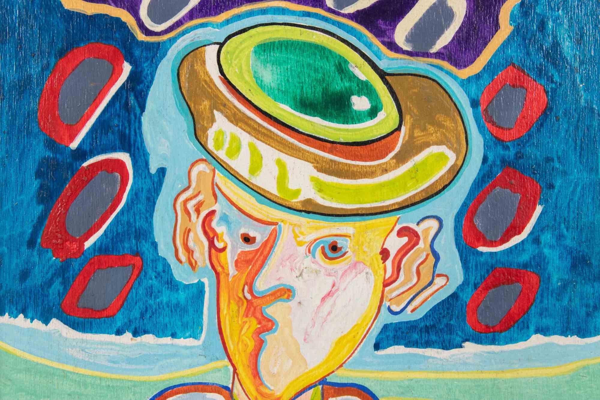 Portrait with Hat  - Painting by Luciano Schifano - 1988 For Sale 1