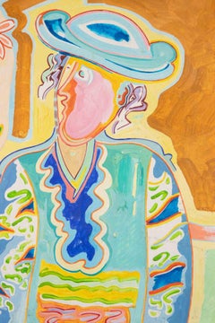Portrait with Hat - Painting by Luciano Schifano - 1988