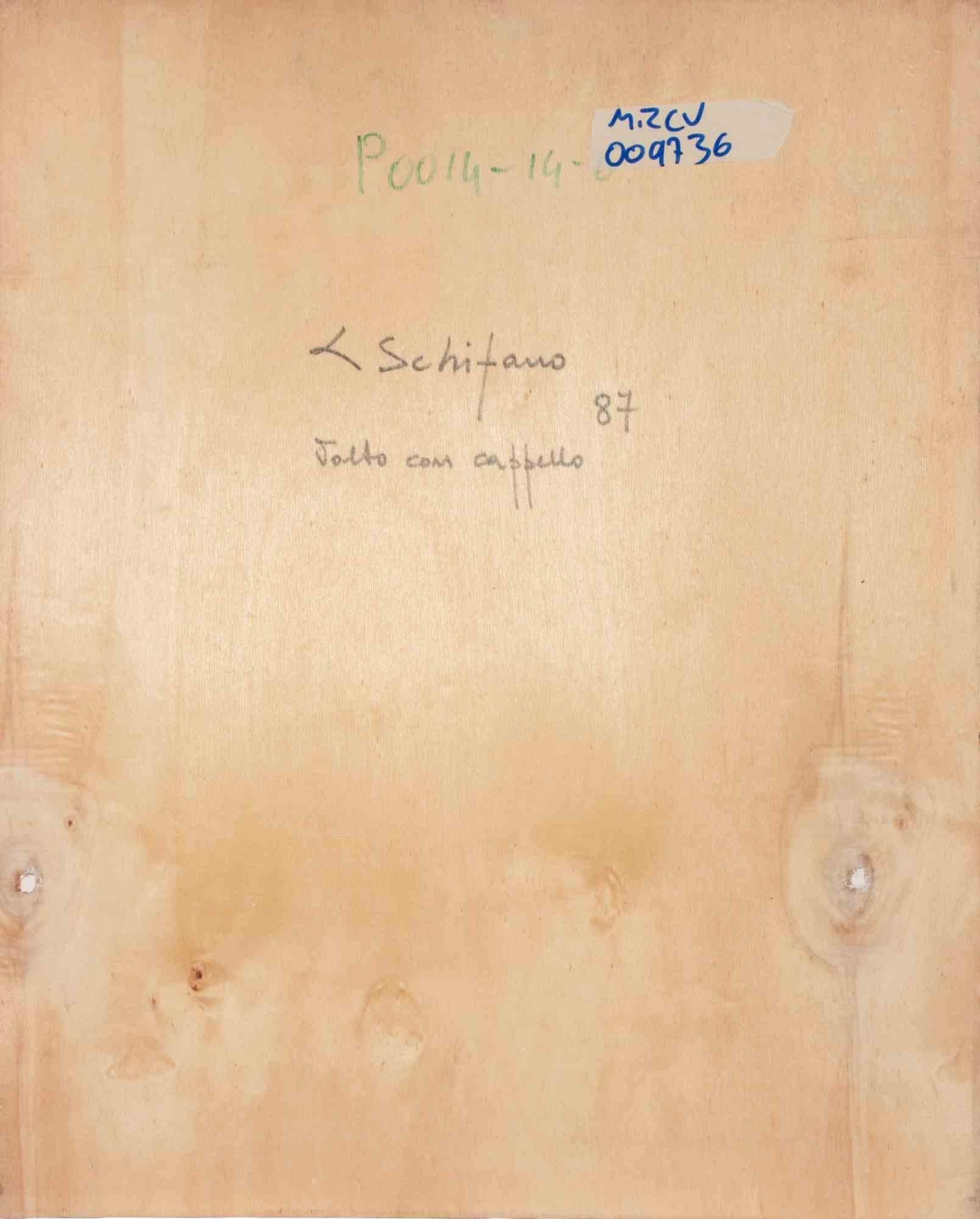 Porträt mit Hut - Gemälde von Luciano Schifano - 1988 im Angebot 3