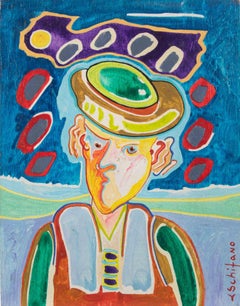 Portrait avec chapeau  - Peinture de Luciano Schifano - 1988
