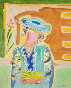 Portrait with Hat - Painting by Luciano Schifano - 1988