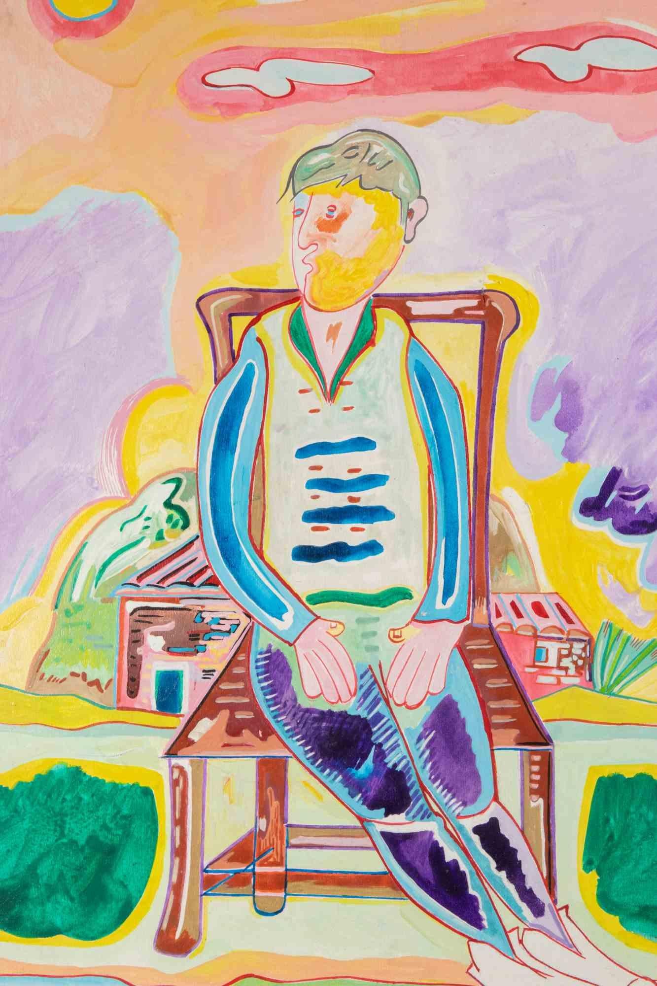 Sitzende Figur - Gemälde von Luciano Schifano - 1987 im Angebot 1