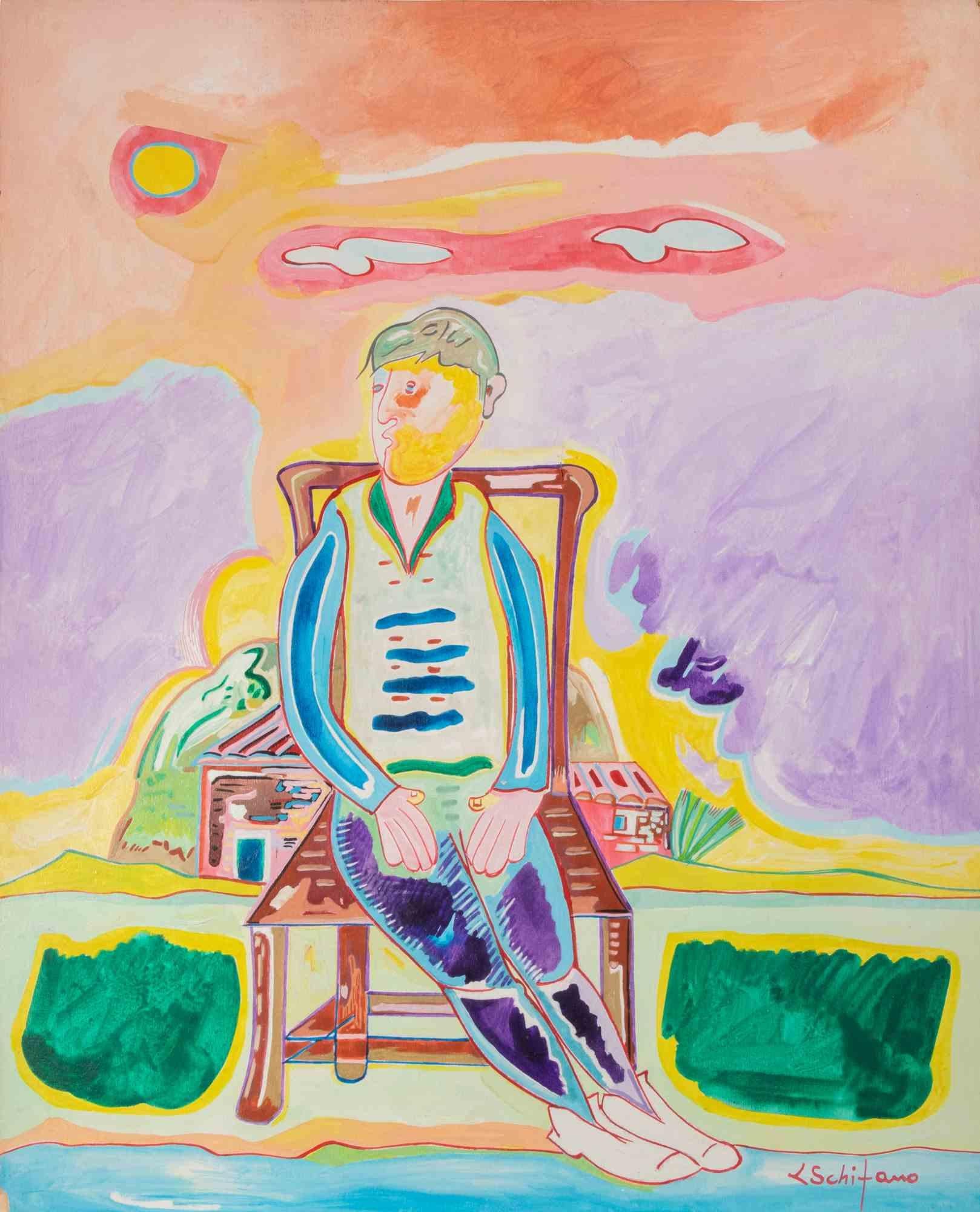 Sitzende Figur - Gemälde von Luciano Schifano - 1987
