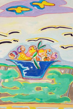 Still Life with Fruit and Fruit Bowl - Painting by Luciano Schifano - 1988