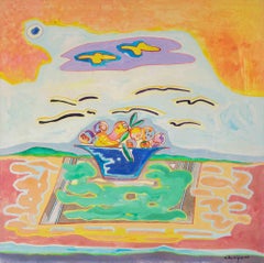 Still Life with Fruit and Fruit Bowl - Painting by Luciano Schifano - 1988