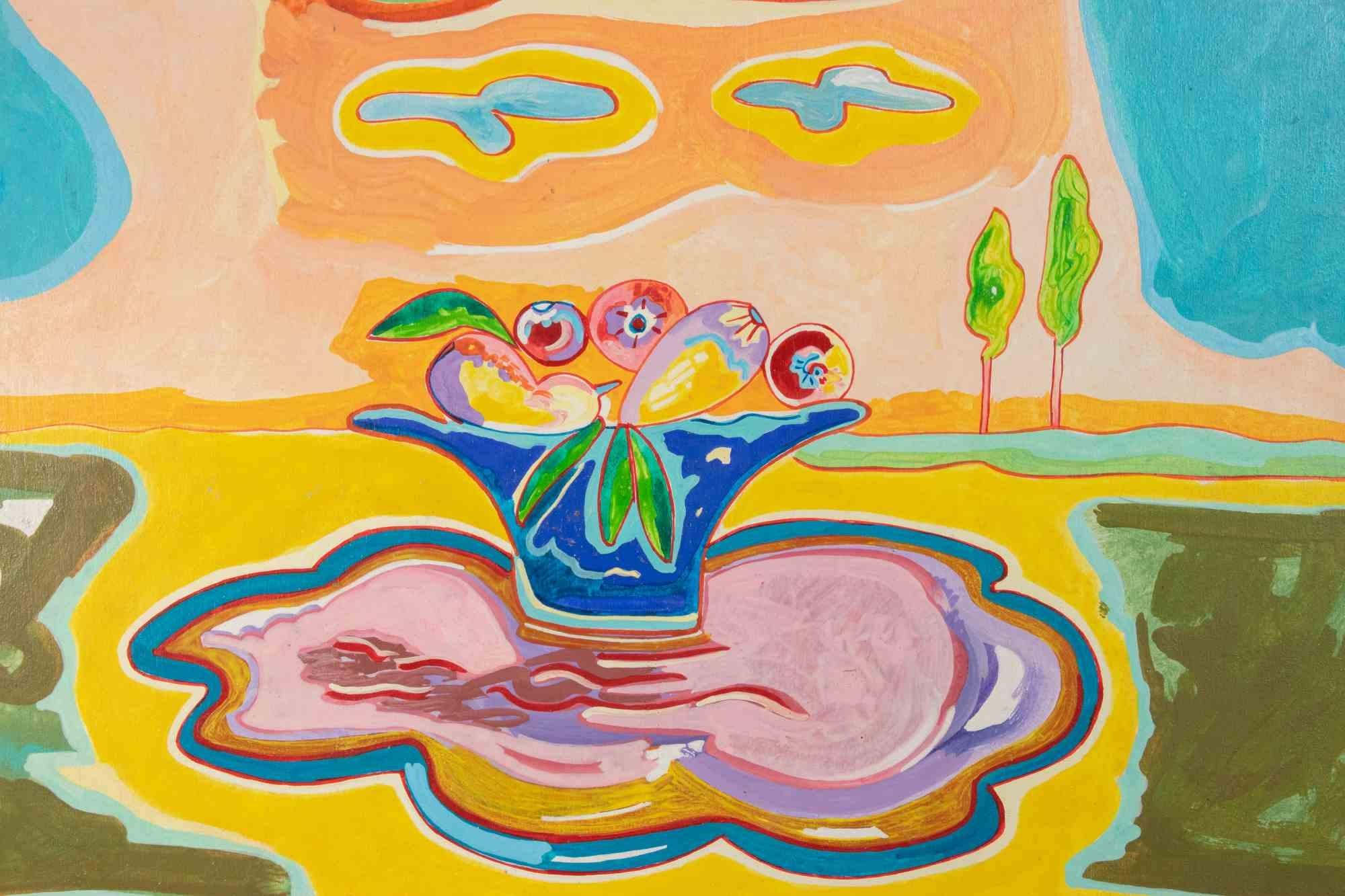 Stilleben mit Obstschale - Gemälde von Luciano Schifano - 1987 im Angebot 1