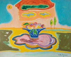 Stilleben mit Obstschale - Gemälde von Luciano Schifano - 1987