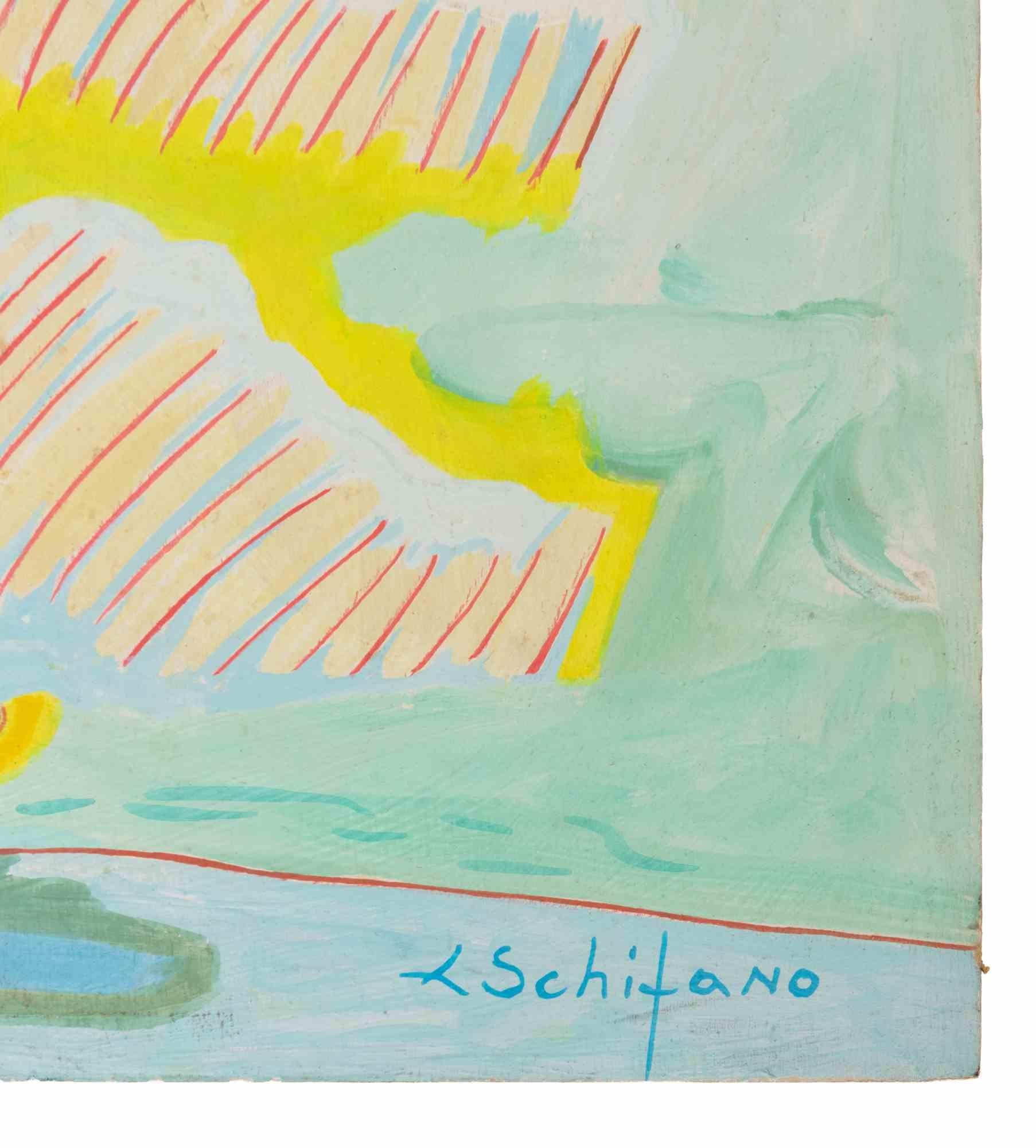Die Tauben und das Häuschen - Gemälde von Luciano Schifano - 1988 im Angebot 2