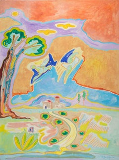 Le colombe e la casetta - Quadro di Luciano Schifano - 1988