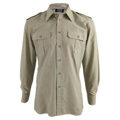 Luciano Soprani Vintage Mens Green Khaki Military Style Safari Shirt 