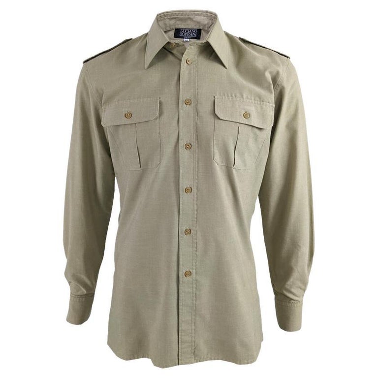 Luciano Soprani Vintage Mens Green Khaki Military Style Safari Shirt For  Sale at 1stDibs