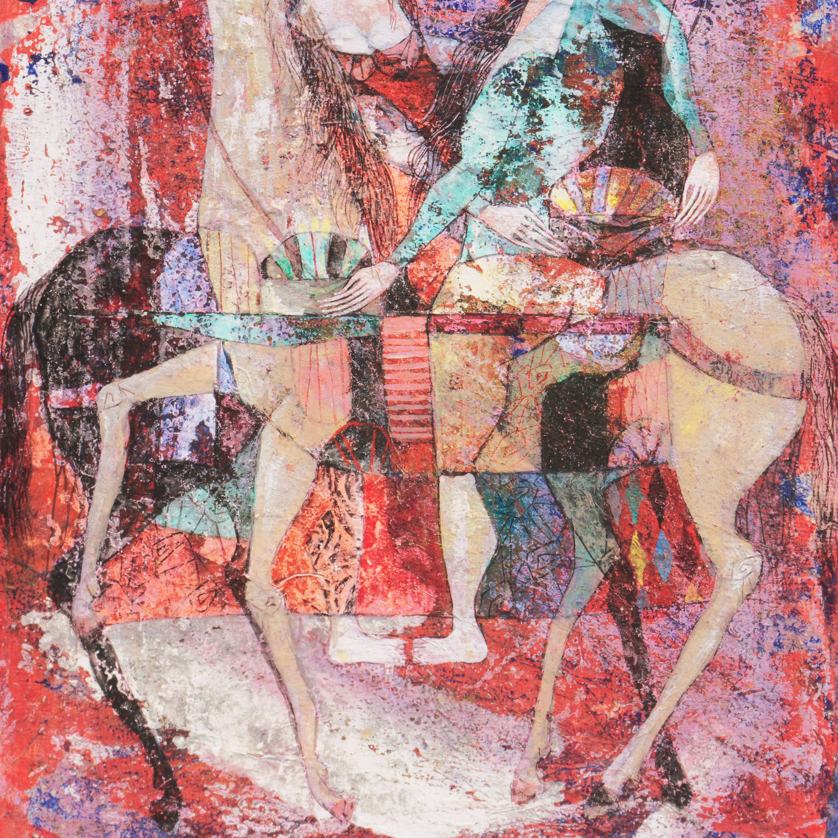'Women Riding', Italian Modernism, Horses, Avant-Garde Equestrian oil, Morandi For Sale 1