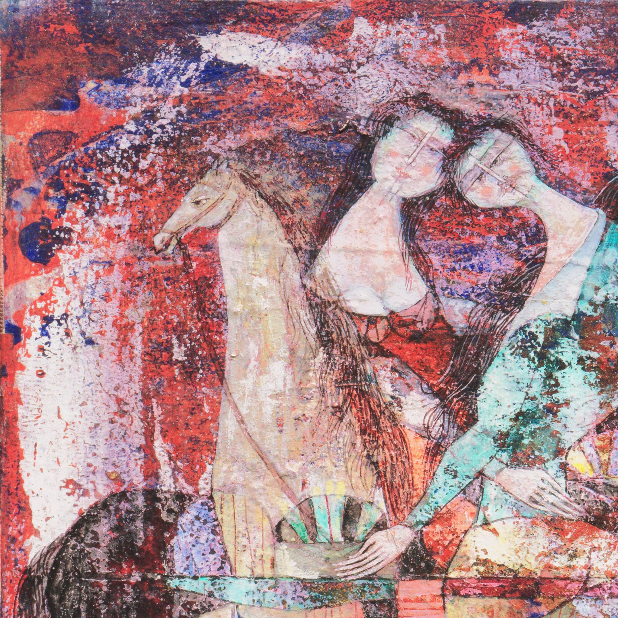 'Women Riding', Italian Modernism, Horses, Avant-Garde Equestrian oil, Morandi For Sale 4