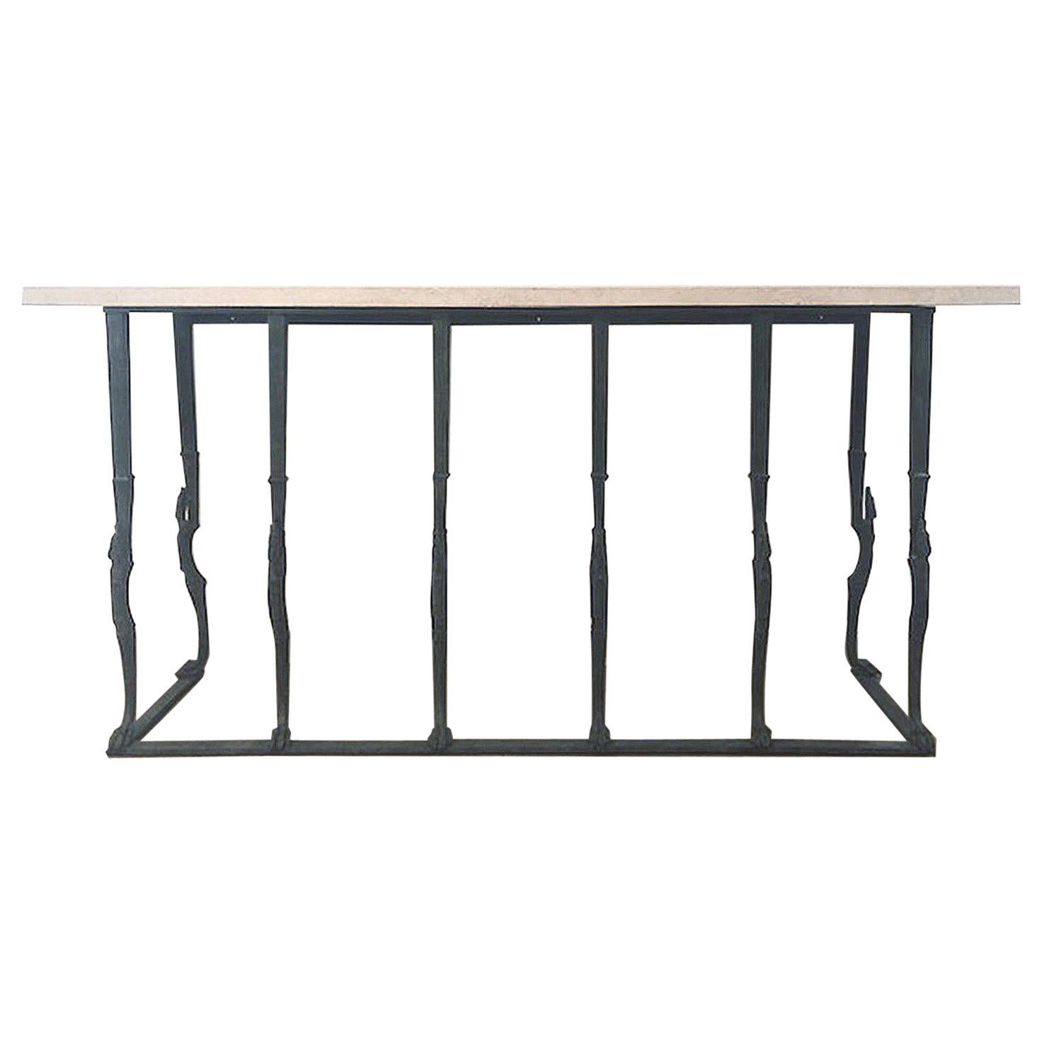 Luciano bronze hang forged classic  console table with limestone top For Sale