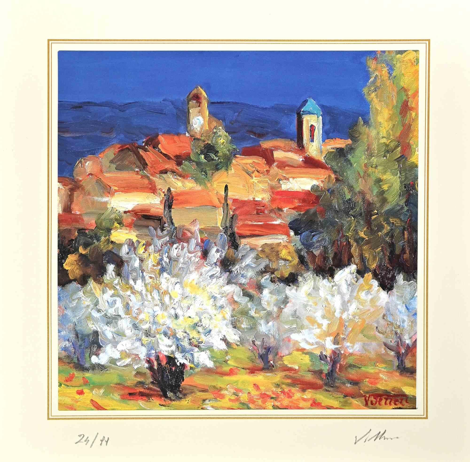 Landscape is a lithograph realized by Villani in the late 20th Century.

Numbered, Edition, 24/99.

Hand-signed.

The artwork is depicted through harmonious colors in a well-balanced composition.
