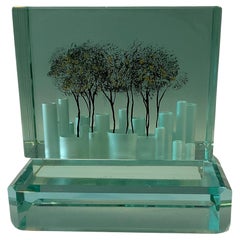 Luciano Vistosi Murano Glass Artist Signed Abstract Sculpture with Trees, 1986