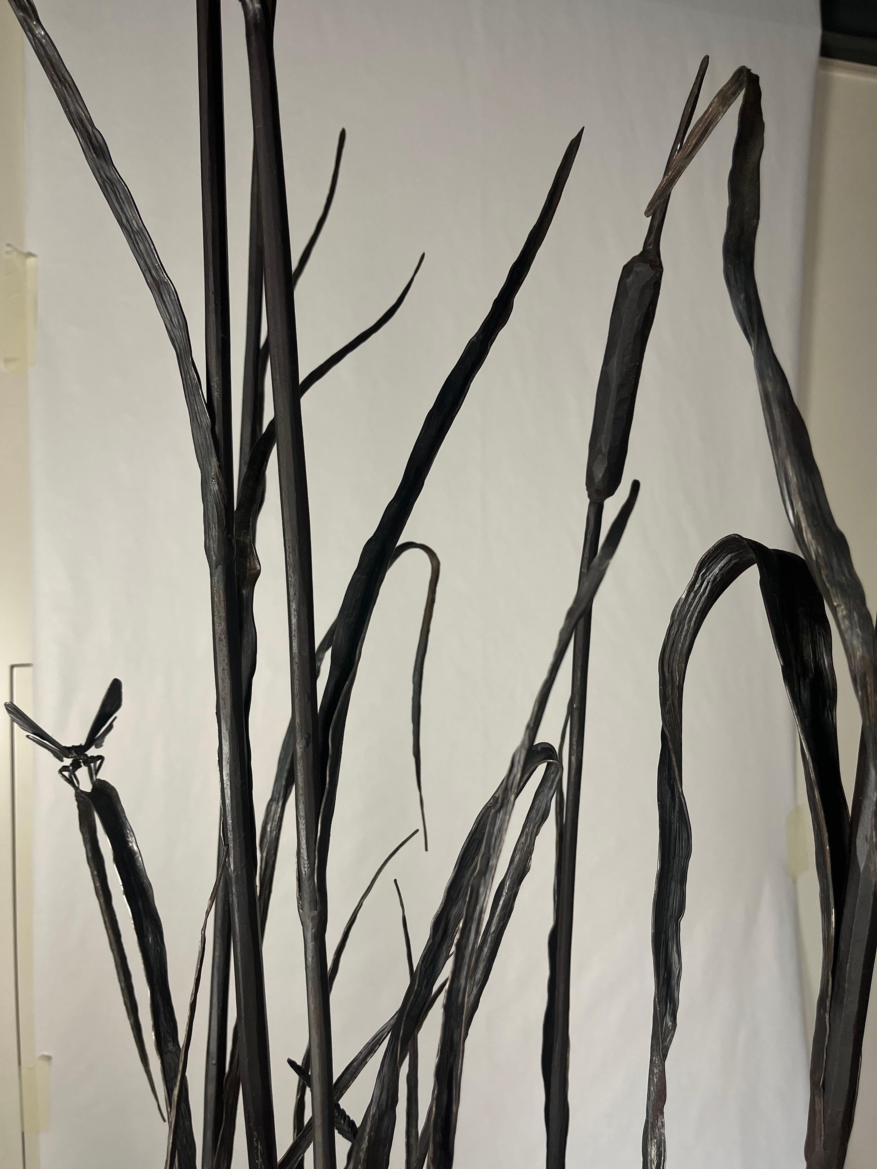 Escultura de hierro forjado para interior y exterior - cañizo de bambú negro en venta 4