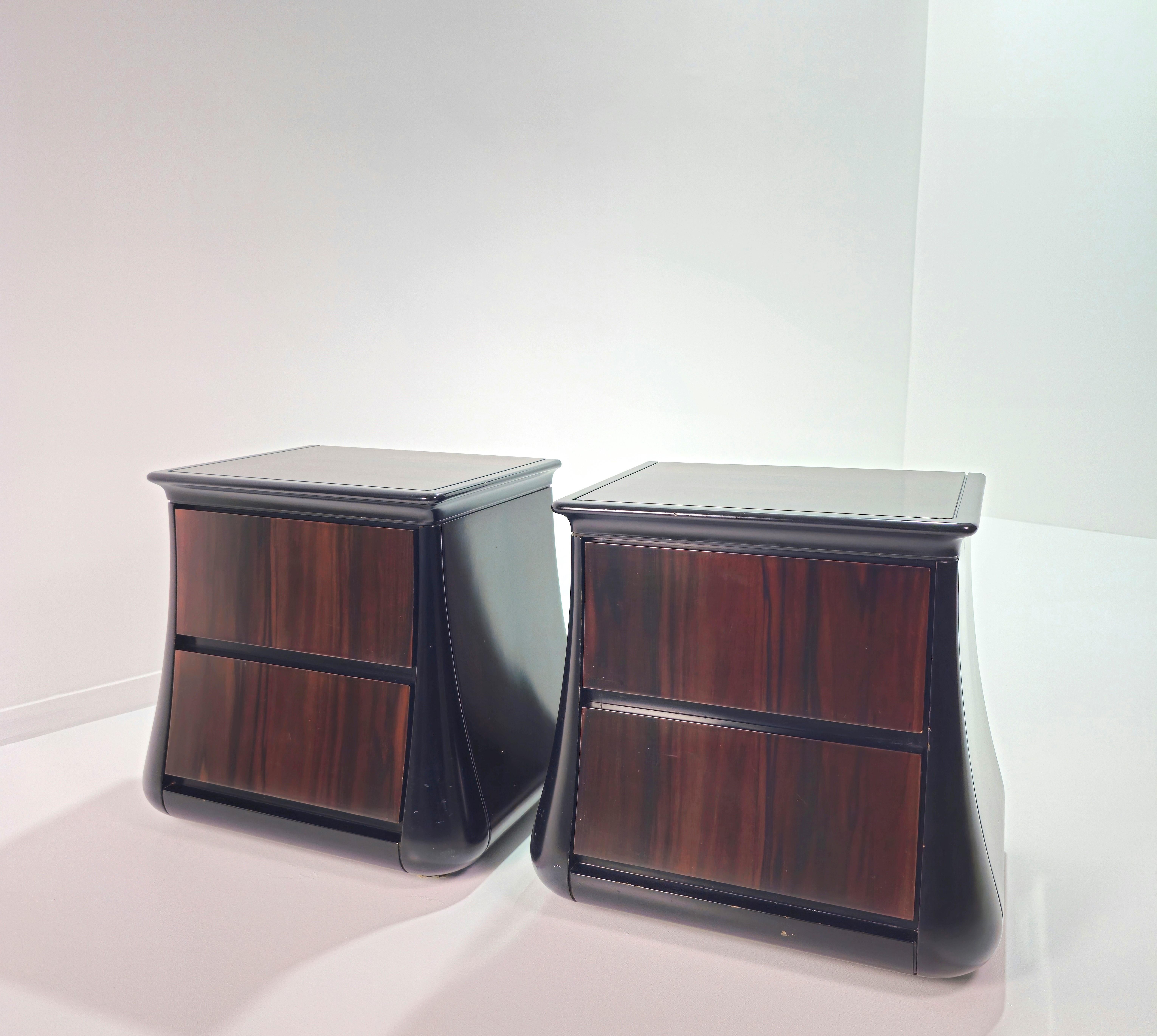 Mid-Century Modern Luciano Frigerio Pair of Bedside Tables Ebony Wood Italian  Mid-Century 1970s