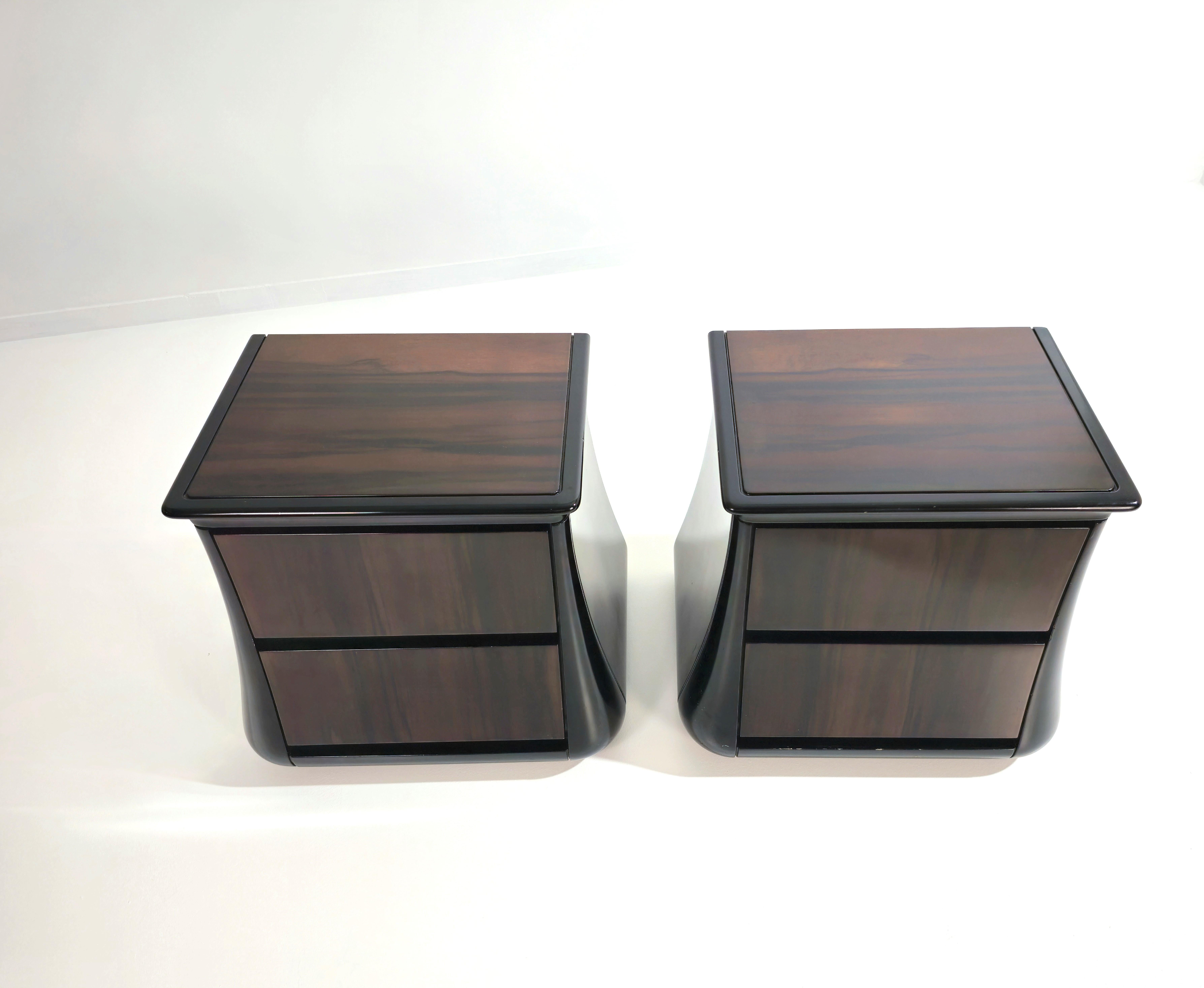 20th Century Luciano Frigerio Pair of Bedside Tables Ebony Wood Italian  Mid-Century 1970s