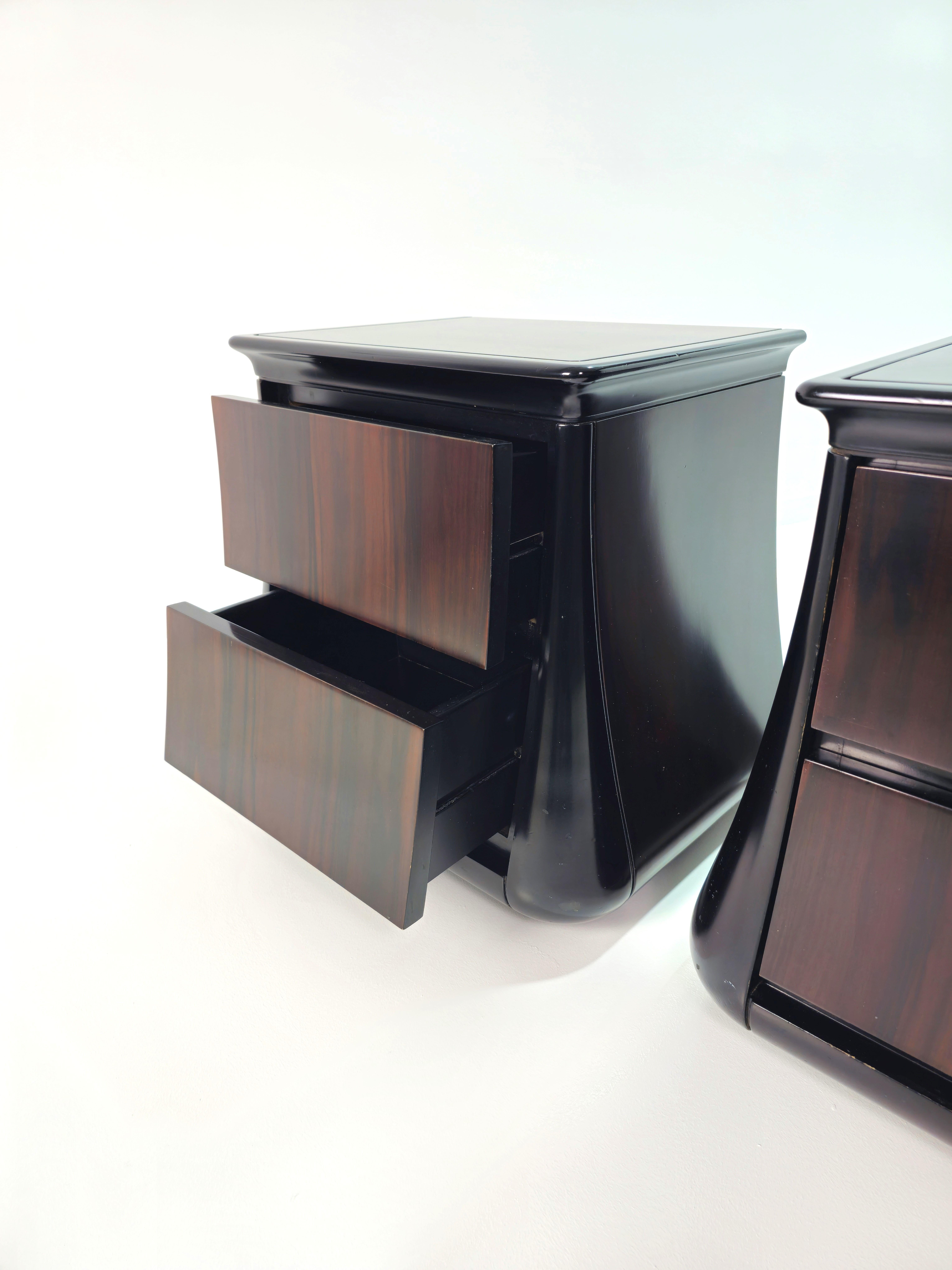 Luciano Frigerio Pair of Bedside Tables Ebony Wood Italian  Mid-Century 1970s 1
