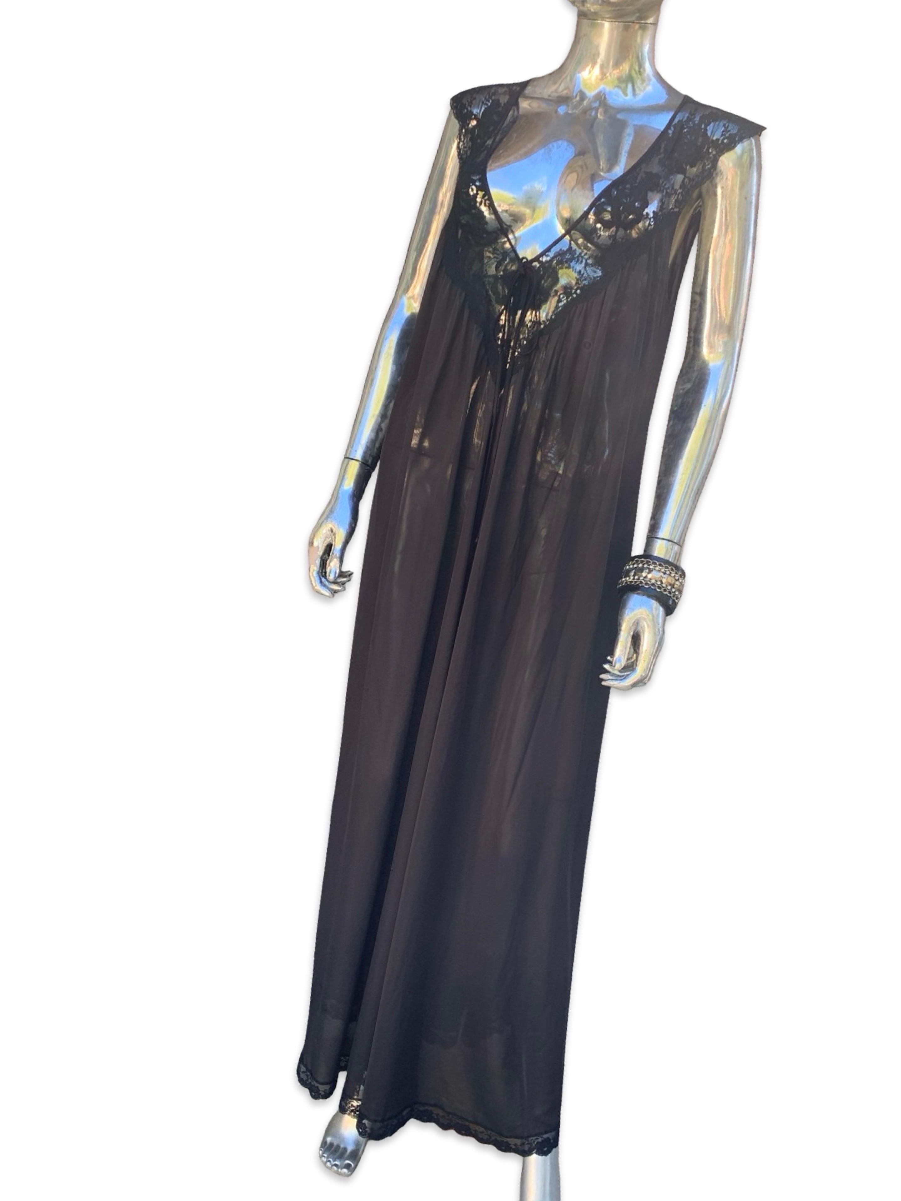 Lucie Ann Beverly Hills Glamourous Vintage Schwarz Spitze Negligee Größe L im Angebot 6