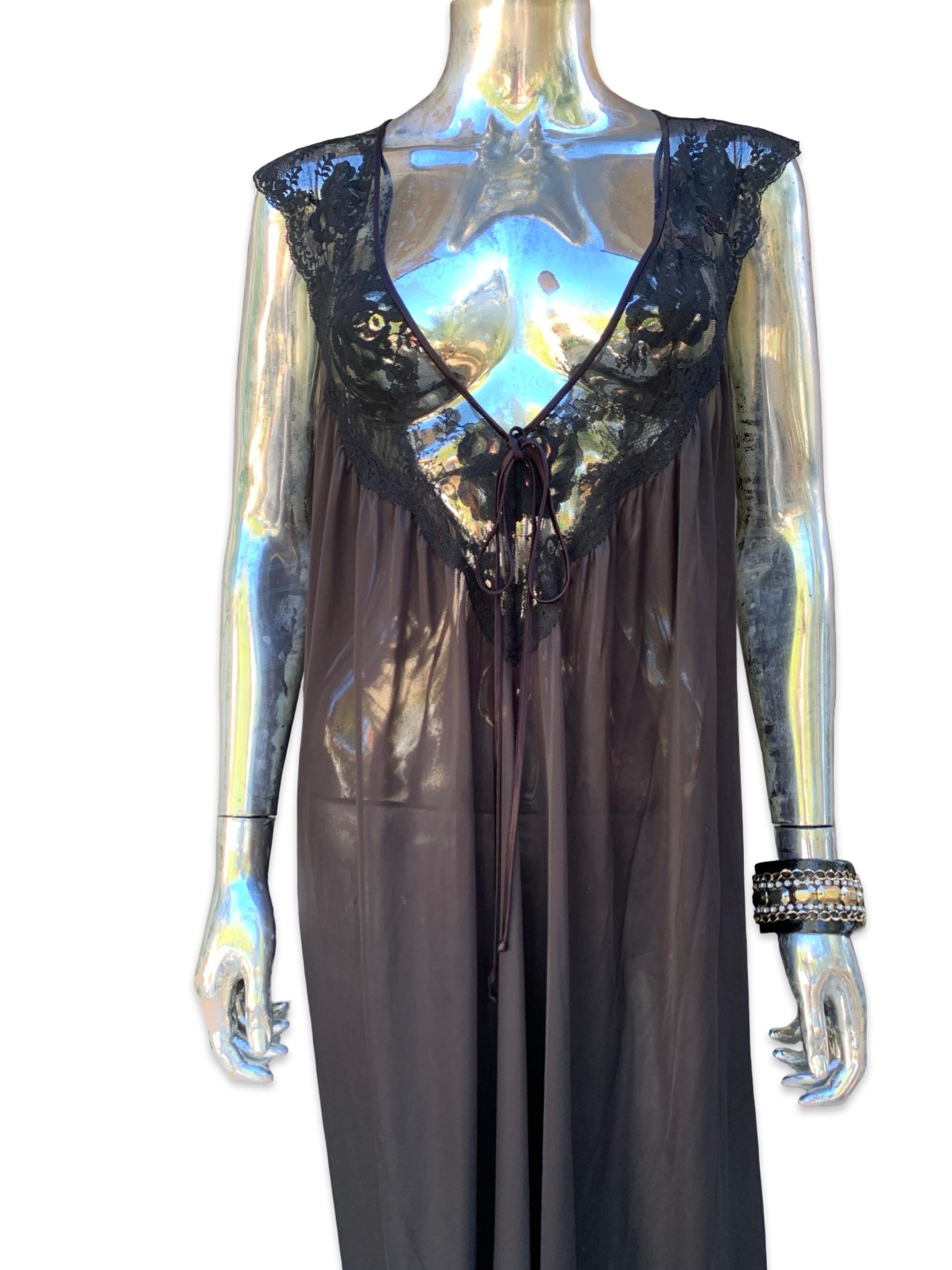 Lucie Ann Beverly Hills Glamourous Vintage Schwarz Spitze Negligee Größe L im Angebot 7