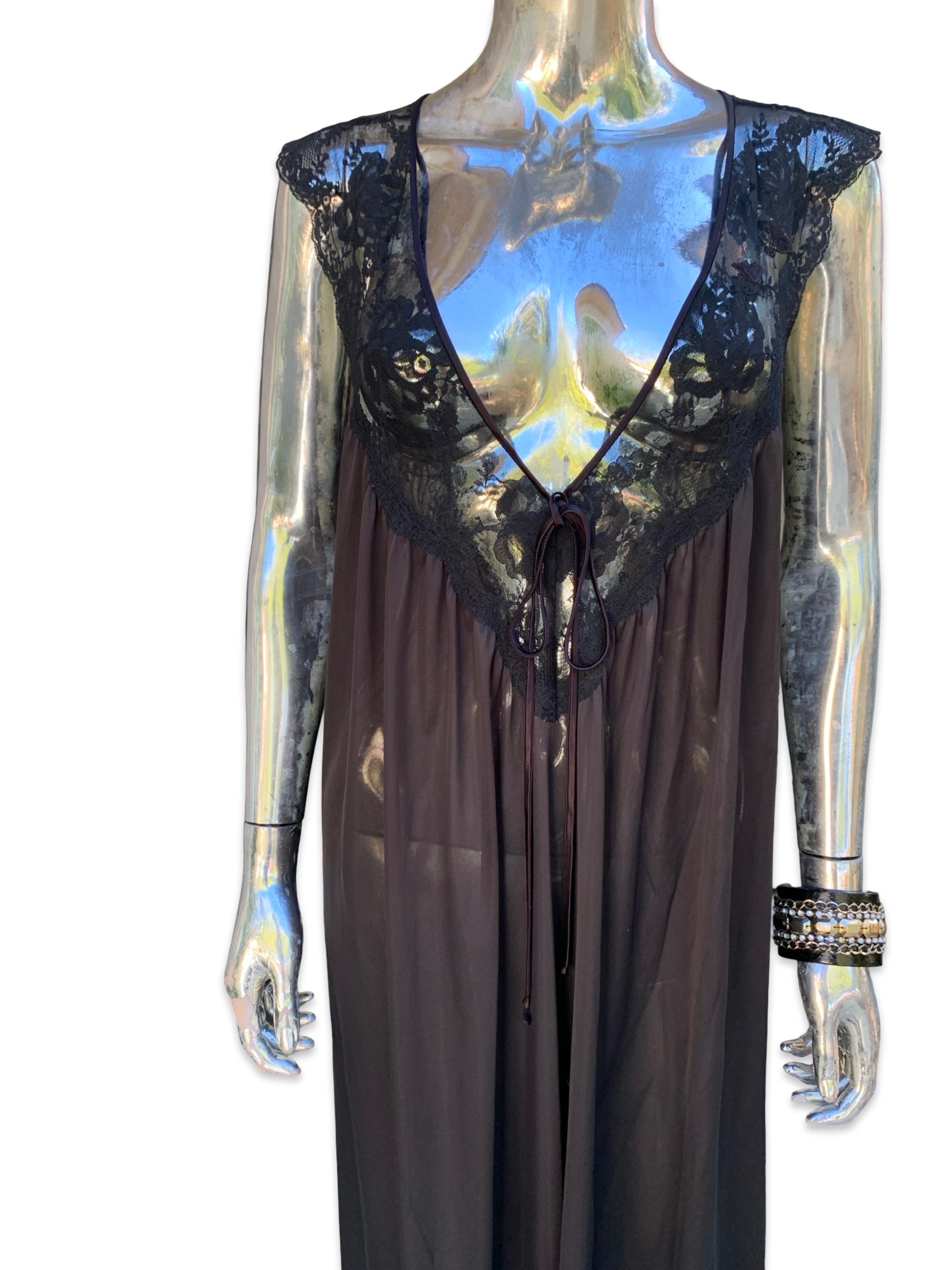 Lucie Ann Beverly Hills Glamourous Vintage Schwarz Spitze Negligee Größe L im Angebot 2
