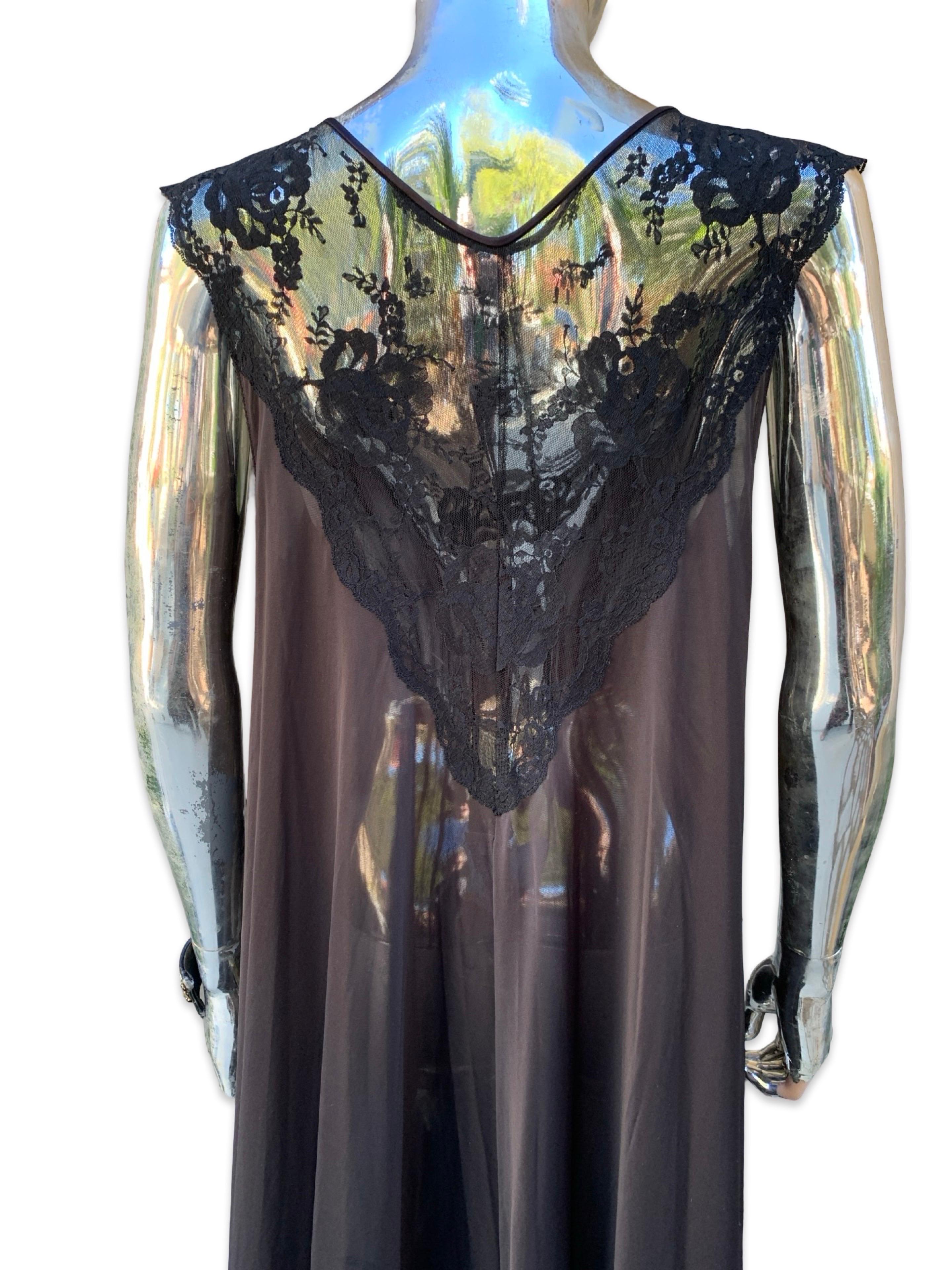 Lucie Ann Beverly Hills Glamourous Vintage Schwarz Spitze Negligee Größe L im Angebot 3