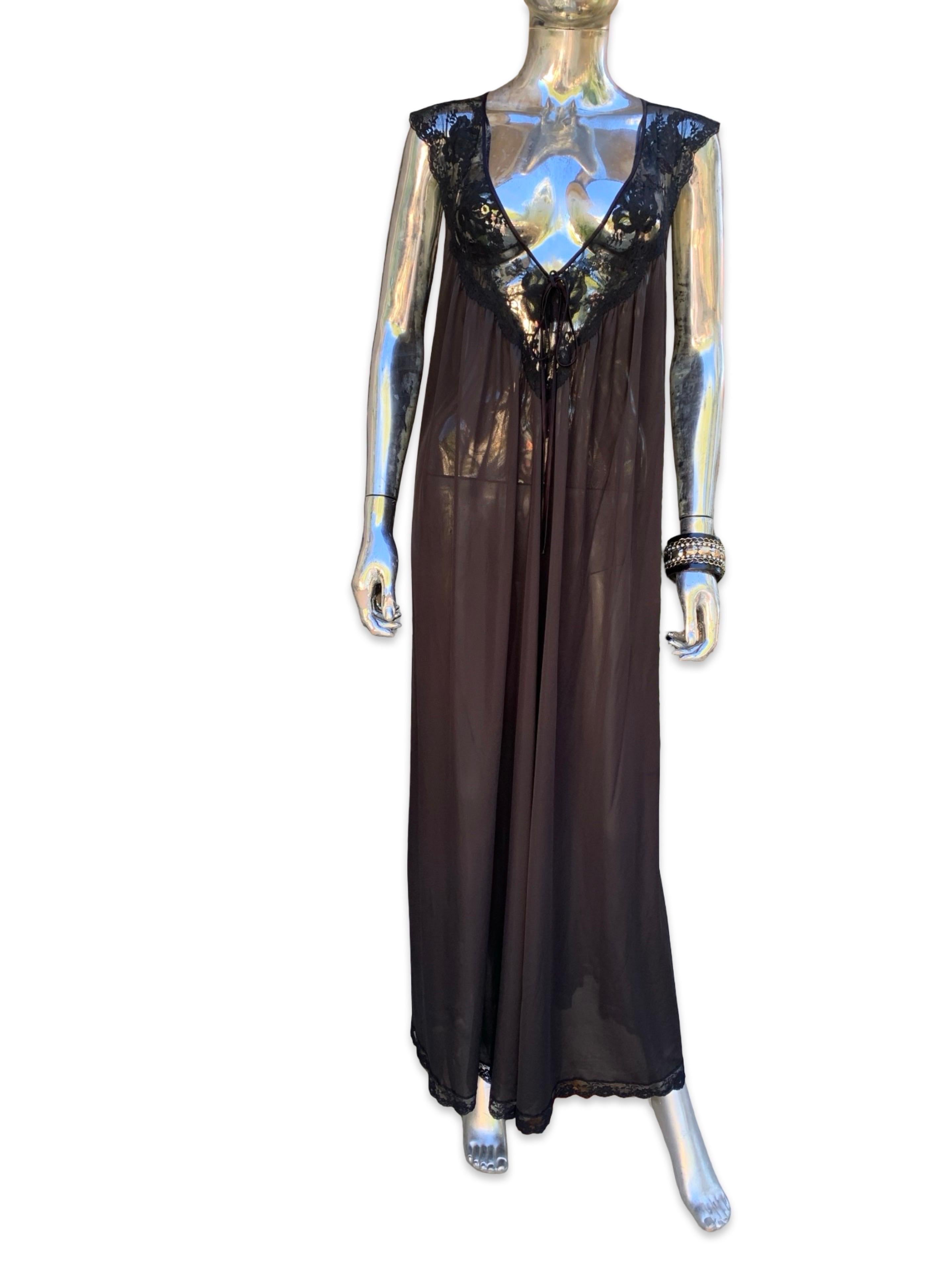 Lucie Ann Beverly Hills Glamourous Vintage Schwarz Spitze Negligee Größe L im Angebot 4