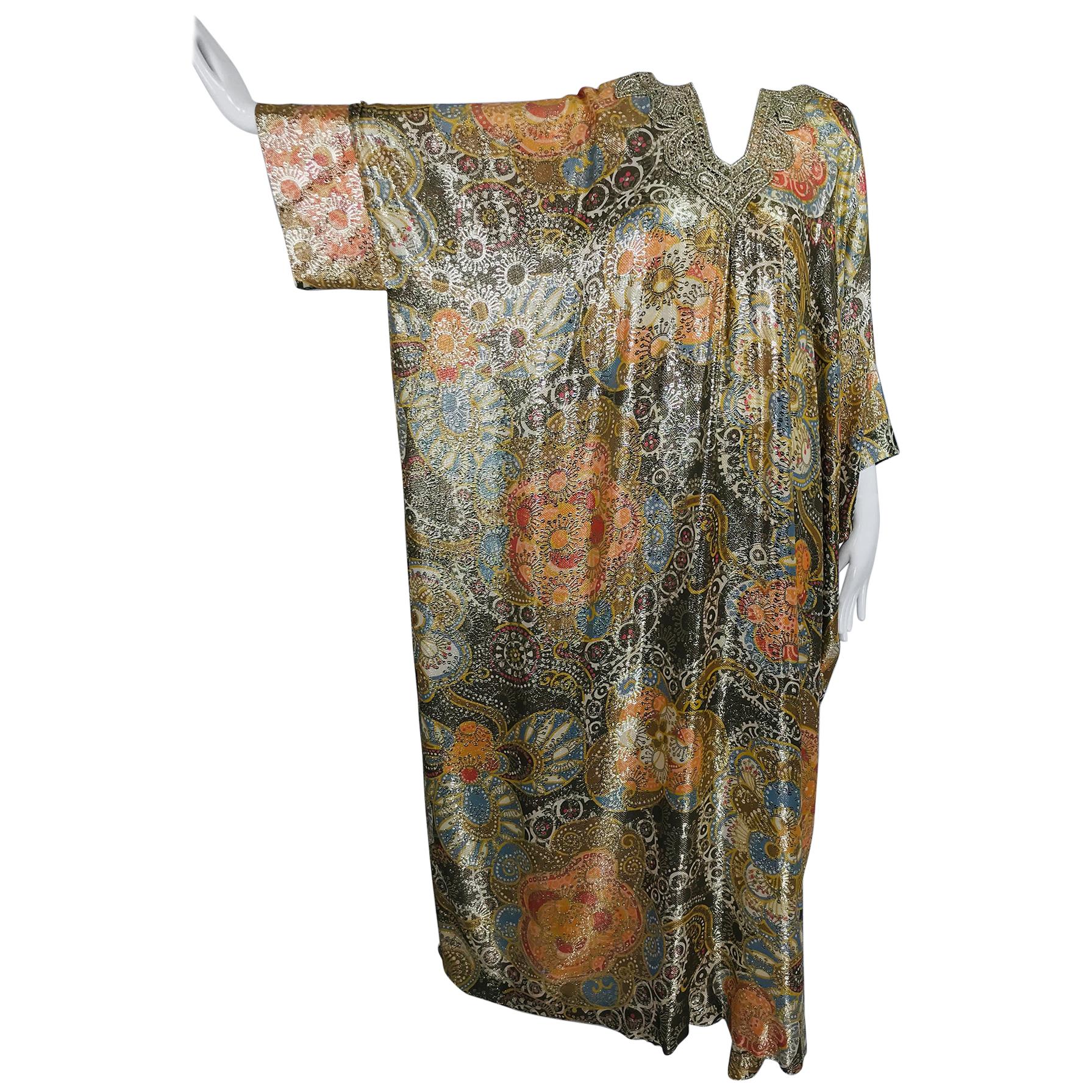 Lucie Ann Metallic Gold Brocade Full Length Caftan 1970s 