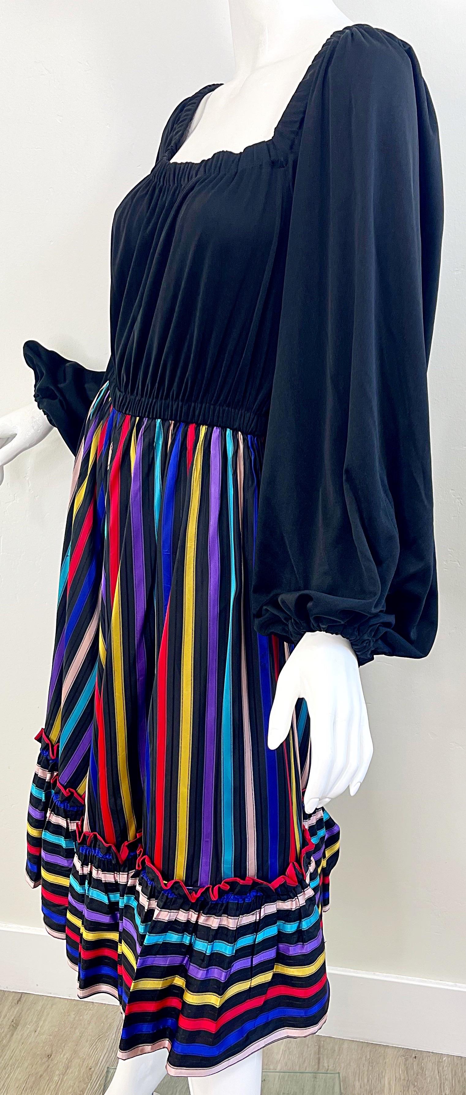 Lucie Ann of Beverly Hills 1970s Sz Medium Large Black Vintage 70s Peasant Dress For Sale 9