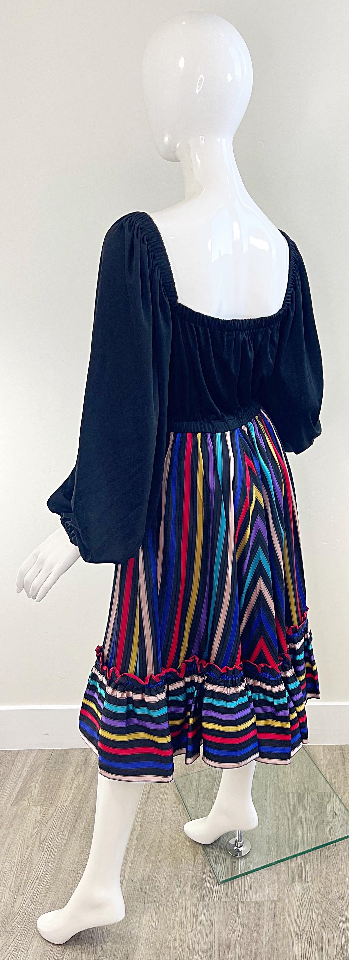 Lucie Ann of Beverly Hills 1970s Sz Medium Large Black Vintage 70s Peasant Dress For Sale 10