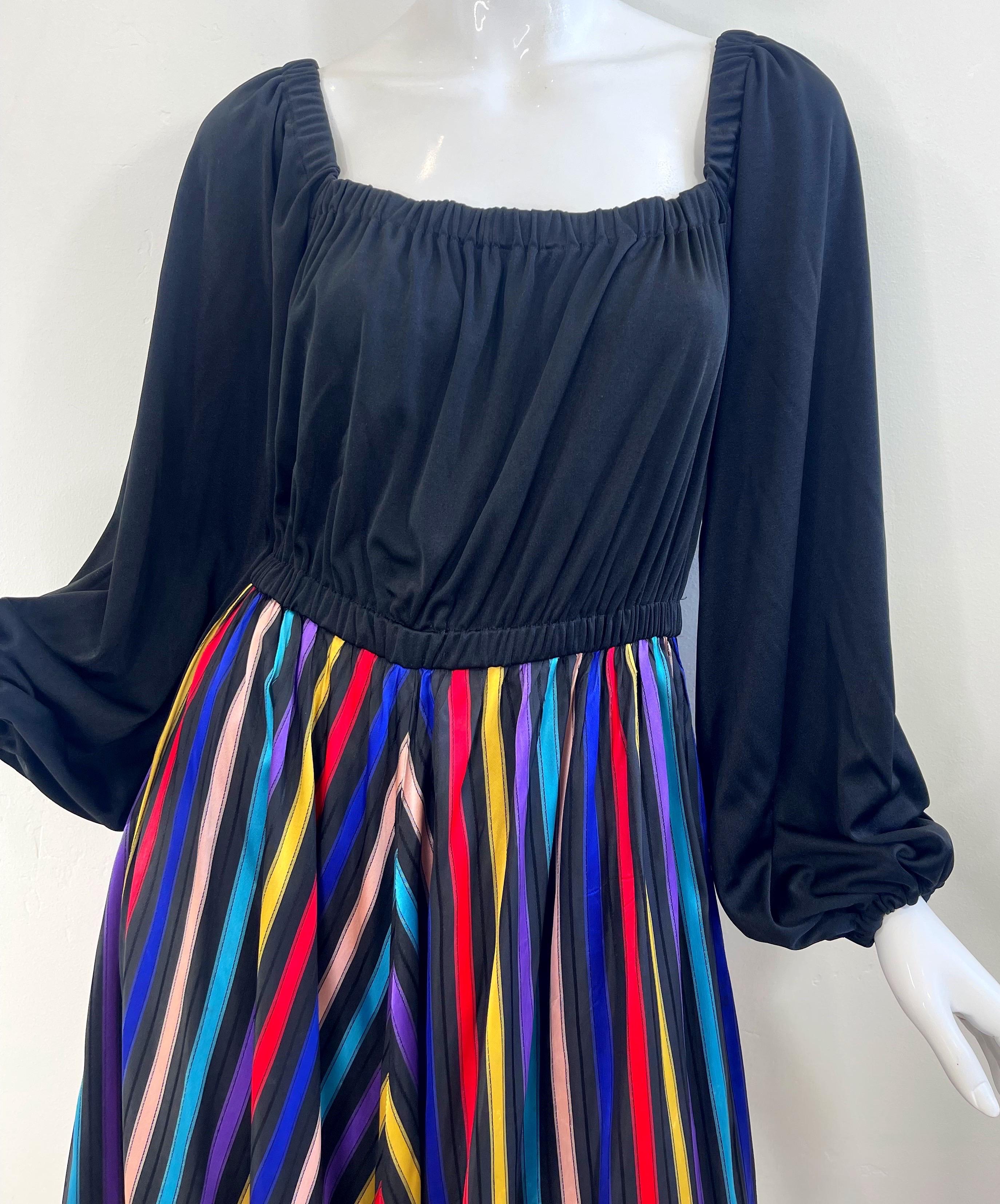 Lucie Ann of Beverly Hills 1970s Sz Medium Large Black Vintage 70s Peasant Dress For Sale 2