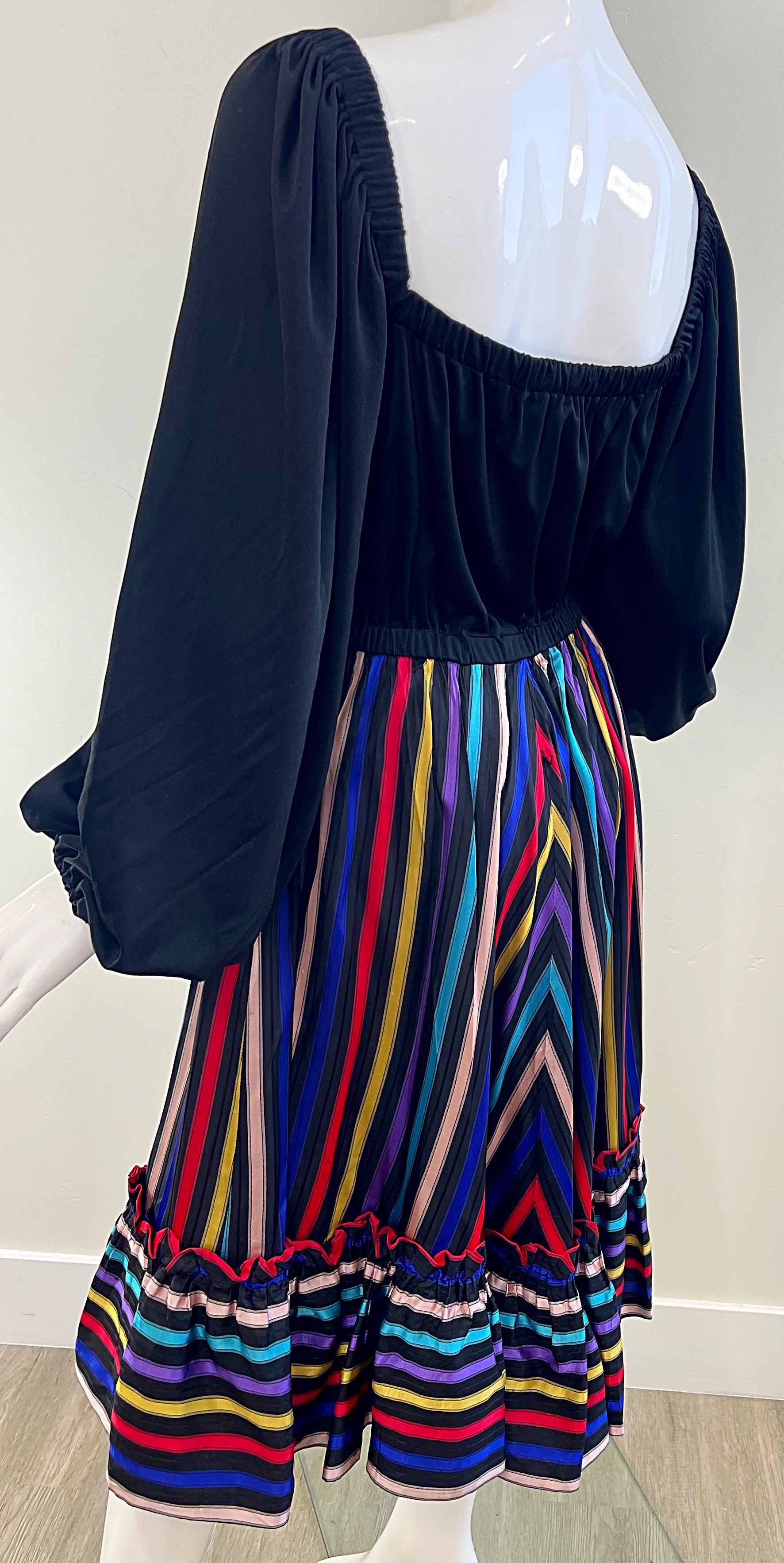 Lucie Ann of Beverly Hills 1970s Sz Medium Large Black Vintage 70s Peasant Dress For Sale 4