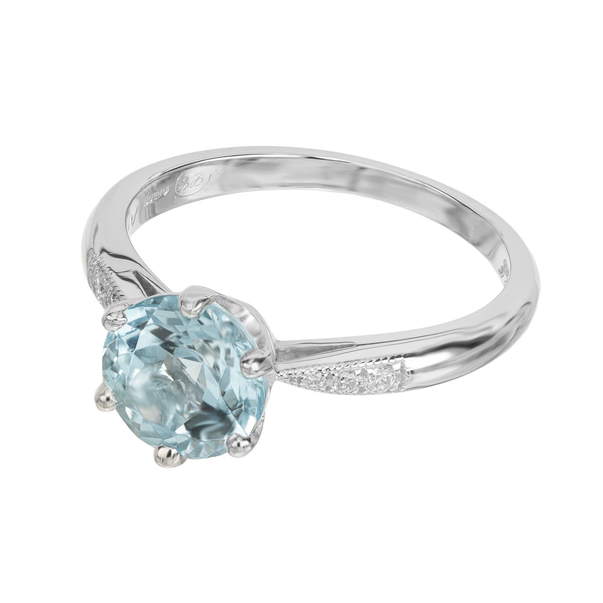 Round Cut Lucie Campbell London 1.34 Carat Aqua Diamond Platinum Engagement Ring For Sale