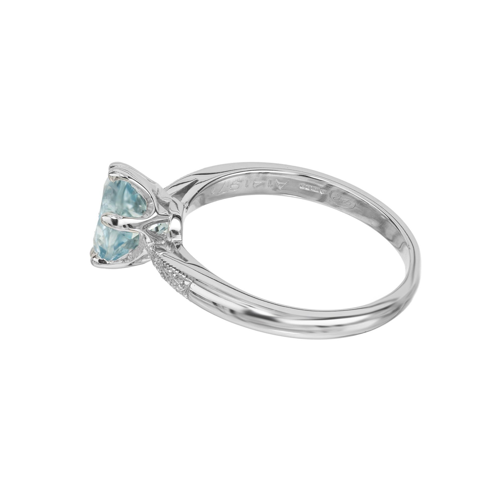 Lucie Campbell London 1.34 Carat Aqua Diamond Platinum Engagement Ring In Excellent Condition For Sale In Stamford, CT