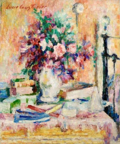 Fleurs dans la chambre - Post Impressionist Still Life Oil by Lucie Cousturier