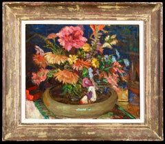 Fleurs sur une table - Post Impressionist Still Life Oil by Lucie Cousturier