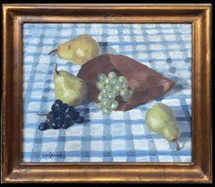 Mediados del siglo XX Pintura al óleo firmada por un modernista francés Bodegón Peras y uvas