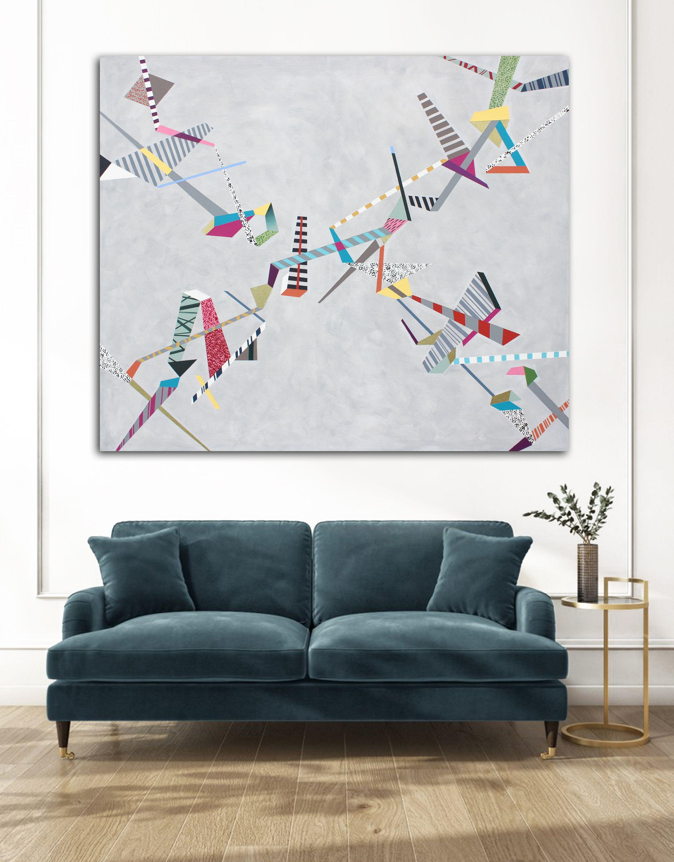 Composizione diagonale 4, Pittura, Acrilico su tela - Abstract Painting Grigio di Lucie Jirku