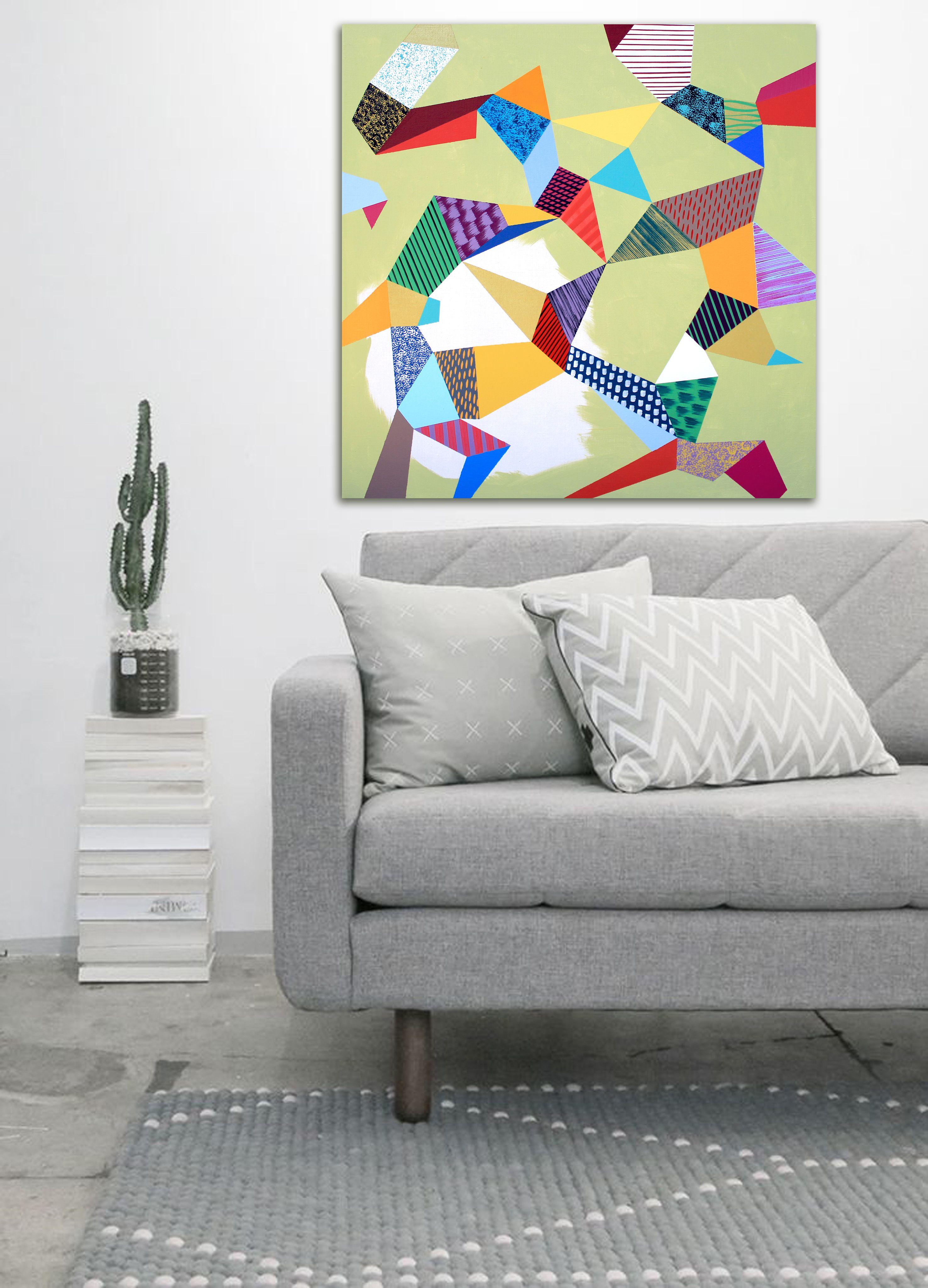 Spiel & Diversity 4, Gemälde, Acryl auf Leinwand (Beige), Abstract Painting, von Lucie Jirku