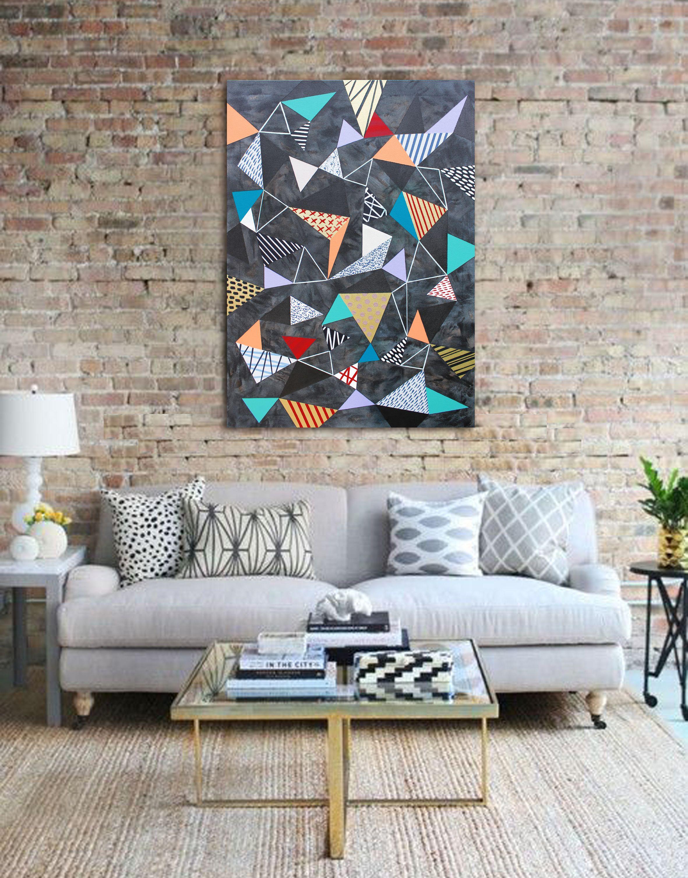Triangoli 6, Pittura, Acrilico su tela - Abstract Painting Nero di Lucie Jirku