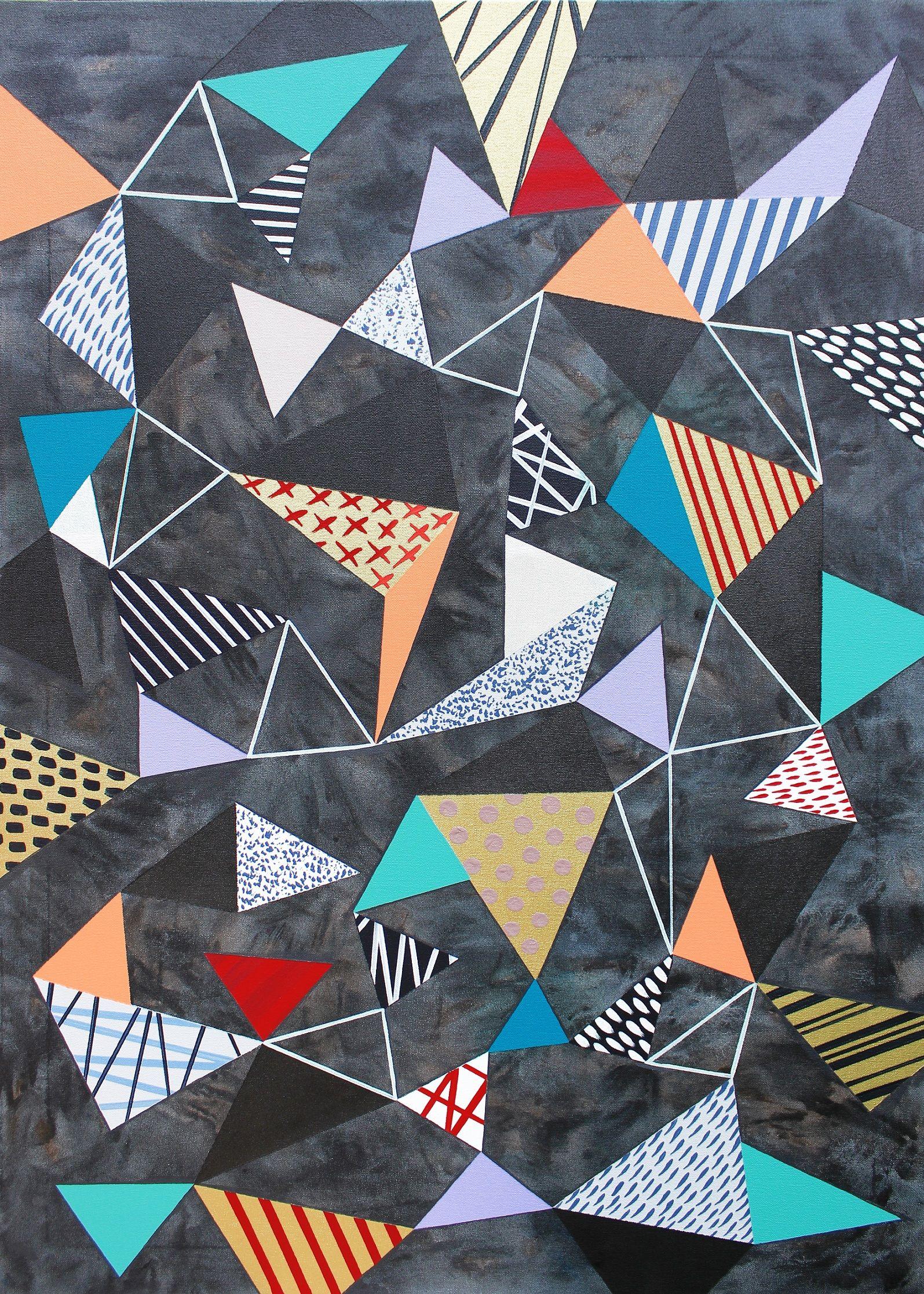 Abstract Painting Lucie Jirku - Triangles 6, Peinture, Acrylique sur Toile