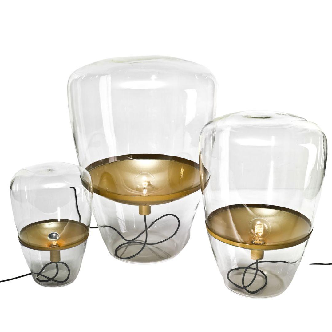 Mid-Century Modern Grand lampadaire Balloons en verre soufflé translucide et laiton pour Brokis en vente