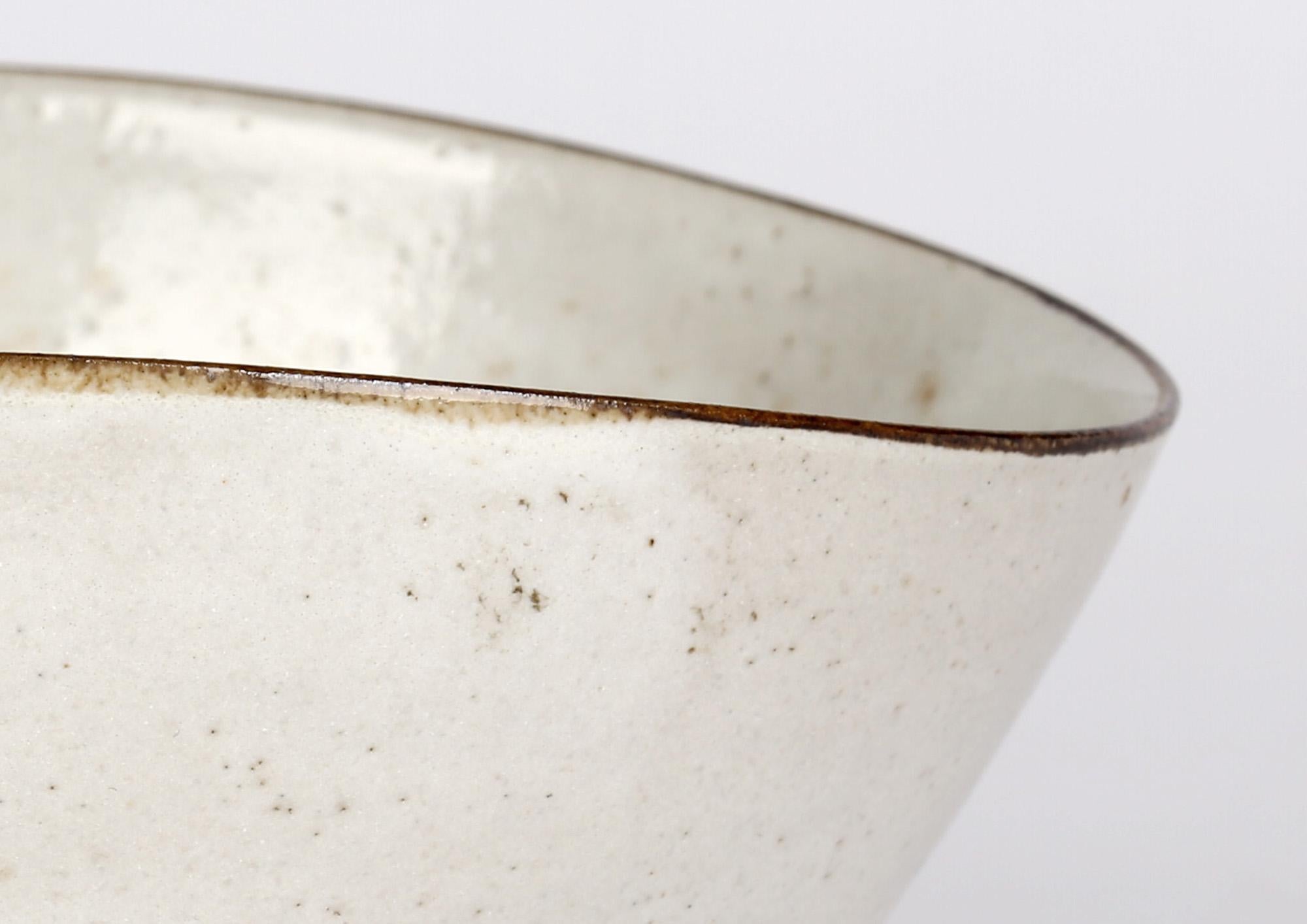 Mid-20th Century Lucie Rie 'Austrian/British, 1902-1995' Squeezed Oatmeal Glazed Pottery Bowl For Sale