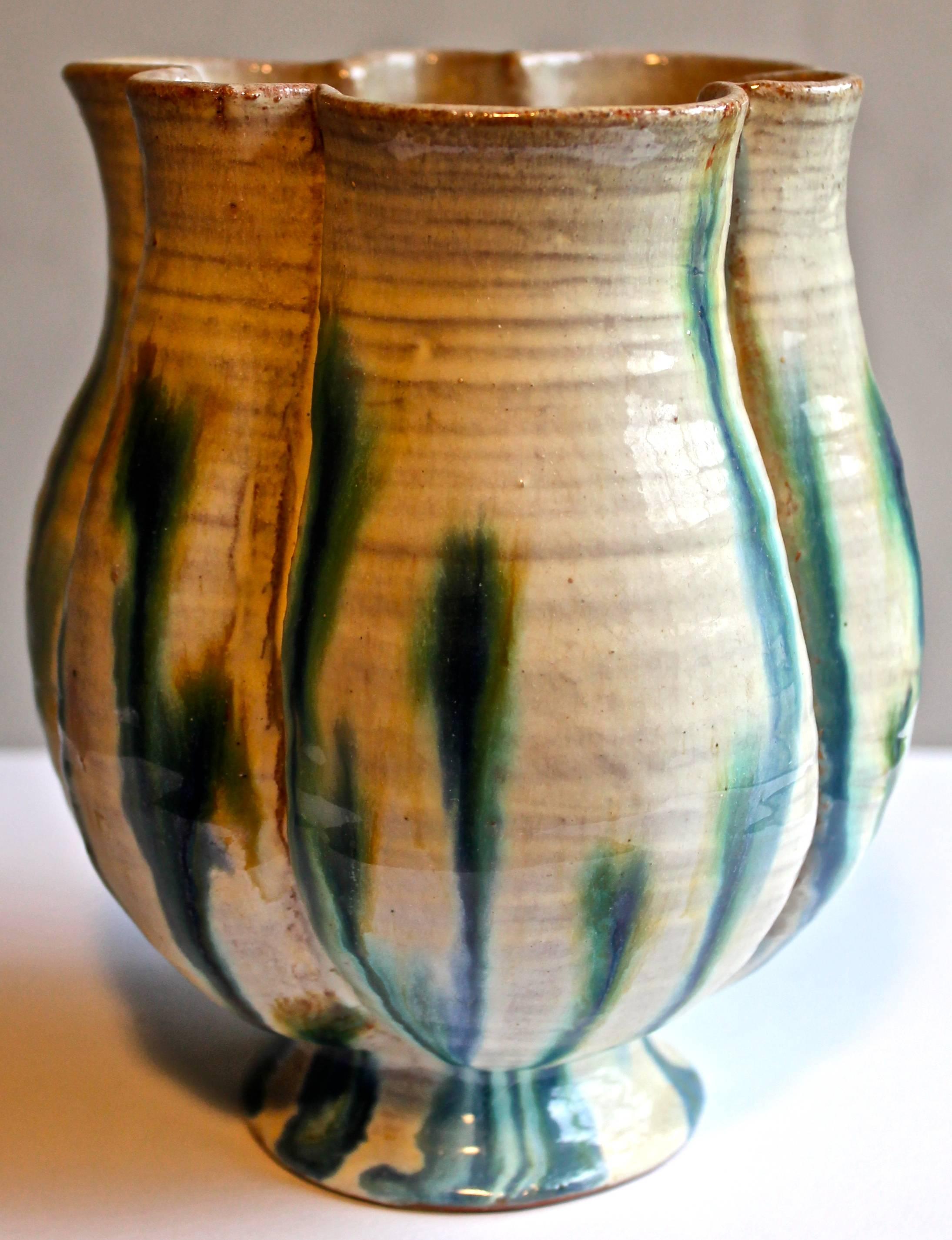 A very early vase executed while studying with Michael Powolny at the Kunstgewerbeschule. Though Lucie Gomperz was not actually a member of the Wiener Werkstatte, Josef Hoffmann exhibited her works with the WW.  These early works were ceramic